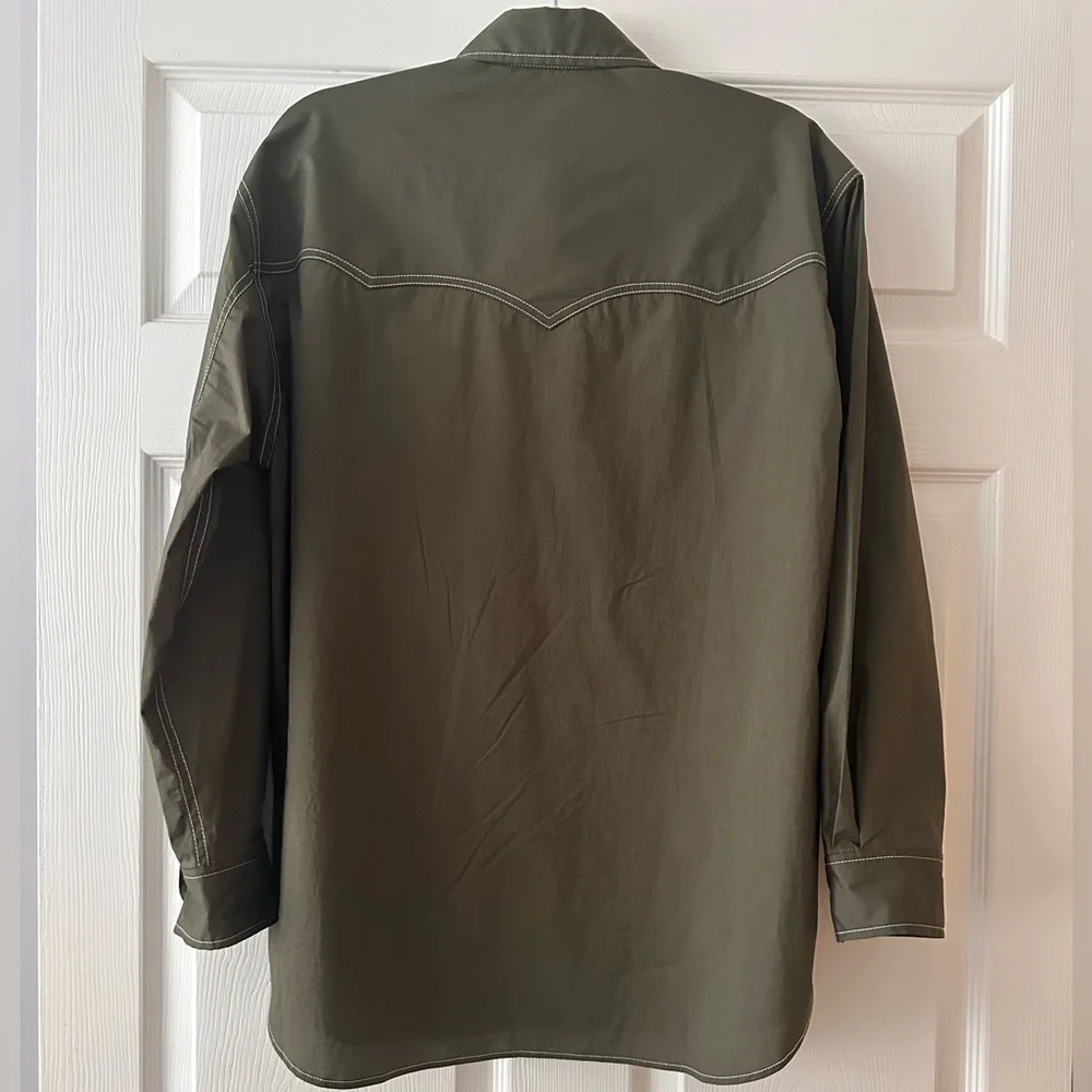 TWP Dutton Oversized Stretch Cotton Poplin Western Shirt  Olive - Picture 7 of 12